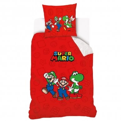 Divpusējs gultas veļas komplekts SUPER MARIO, 140x200 cm Divpusējs gultas veļas komplekts SUPER MARIO, 140x200 cm
