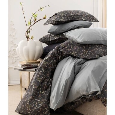 PREMIUM satīna gultas veļas komplekts HERBARY DARK GREY