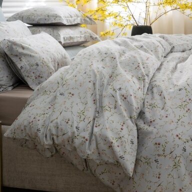 PREMIUM satīna gultas veļas komplekts HERBARY LIGHT GREY