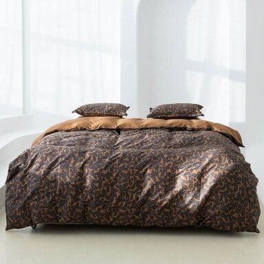PREMIUM satīna gultas veļas komplekts JAQUARD CINNAMON & STRIPE IN LINE CINNAMON