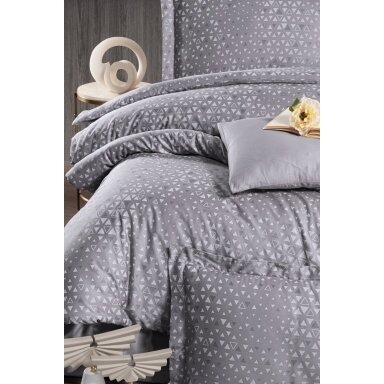 PREMIUM satīna gultas veļas komplekts MEGAN QUICK SILVER, 6 daļu, 200x220 cm
