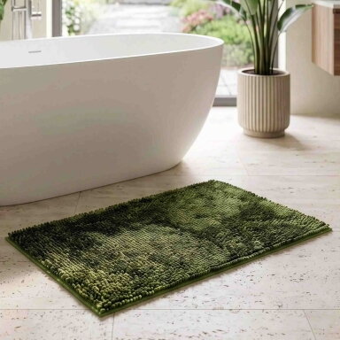 Vannas istabas paklājiņš ar garu plūksnojumu SHAGGY OLIVE GREEN, 60x90 cm